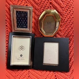 4 odd frames, gold is a 21-2 by 31/2, black & silver 4"by6", square gold 2"by3"